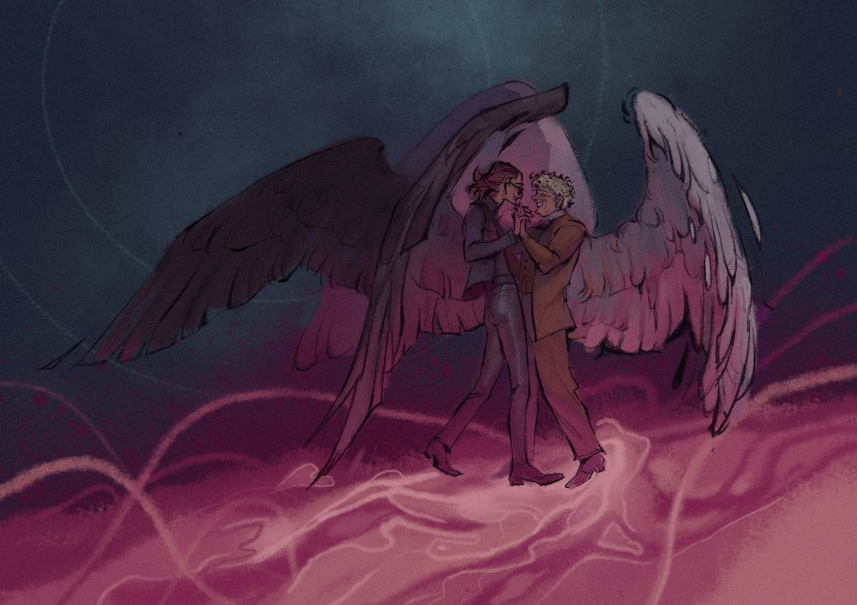 Waltz upon a nebula

This is from August. I didn't post it then because I was fed up with it, but to hell with that. Here we are✨
#goodomens #ineffablehusbands #aziracrow #illustration