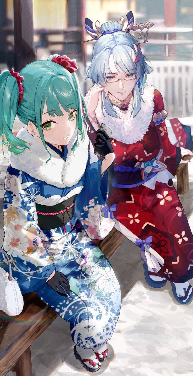 HanasawaHsu's tweet photo. 跟陪騎老師的新年合繪
超愛畫和服～😳 https://t.co/9ClSdzXURJ