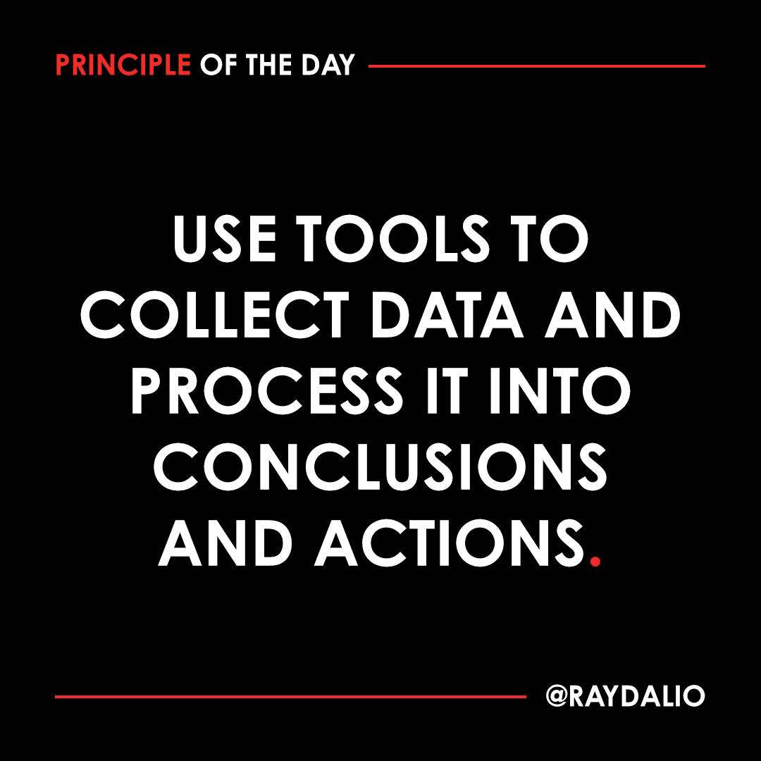 RayDalio's tweet photo. Imagine that virtually everything important going on in your company can be captured as data, and that you can build algorithms to instruct the computer, as you would instruct a person, to analyze that data and use it in the way you agreed it should be used. In that way, you and the computer on your behalf could look at each person and all the people together and provide tailored guidance, just like your GPS provides you guidance by knowing all the traffic patterns and routes. You don't have to make it mandatory to follow that guidance, though you can. Generally speaking, the system operates like a coach. And the coach can learn about its team: Data is collected about what people do so that if they make more insightful moves or less insightful moves, learning will occur and be used to create improvements. Because the thinking behind the algorithms is available to everyone, anyone can assess the quality of the logic and its fairness, and have a hand in shaping it. #principleoftheday