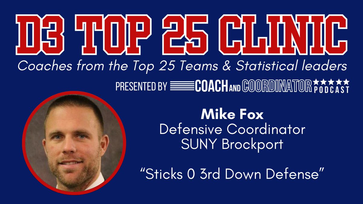 I am speaking at the D3 Top 25 Virtual Clinic With speakers from the Top 25 teams and statistical leaders 'Sticks 0 3rd Down Defense' Feb 19-22 Just $39 for 35+ speakers (save with more coaches) Get your ticket here: d3football.coachesclinic.com/?sc=lc5H3awX&a…