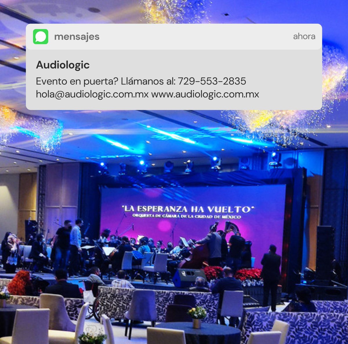 Evento en puerta?

Llámanos al 729-5532-835 y contrata nuestros servicios integrales para eventos.

WA bit.ly/AudiologicPro 
hola@audiologic.com.mx
audiologic.com.mx

@audiologicpro

#proaudio #proilu
#eventoscorporativos #eventospoliticos 
#buenviernes #felizviernes