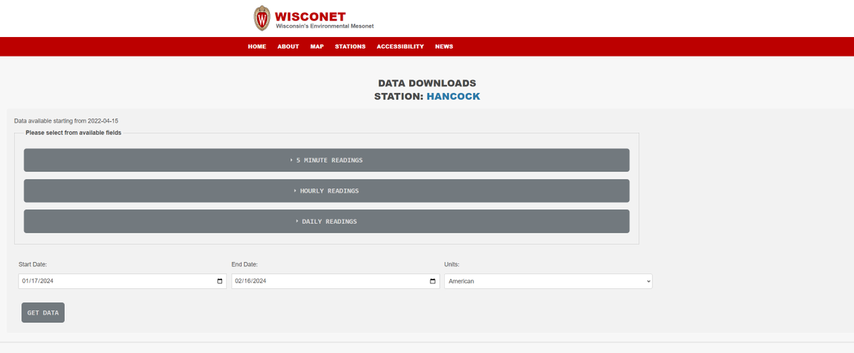 Wisconet's tweet photo. #LoveData? Wisconet has a lot of data ready and available!
Click "Get Data" and choose from 5-minute, hourly, or daily measurements!
https://t.co/kFbusOyAG2
Would you rather query our API?
https://t.co/QbMU11L9sQ
We can't wait to see what you do with our data! https://t.co/2Y9VpYBumj