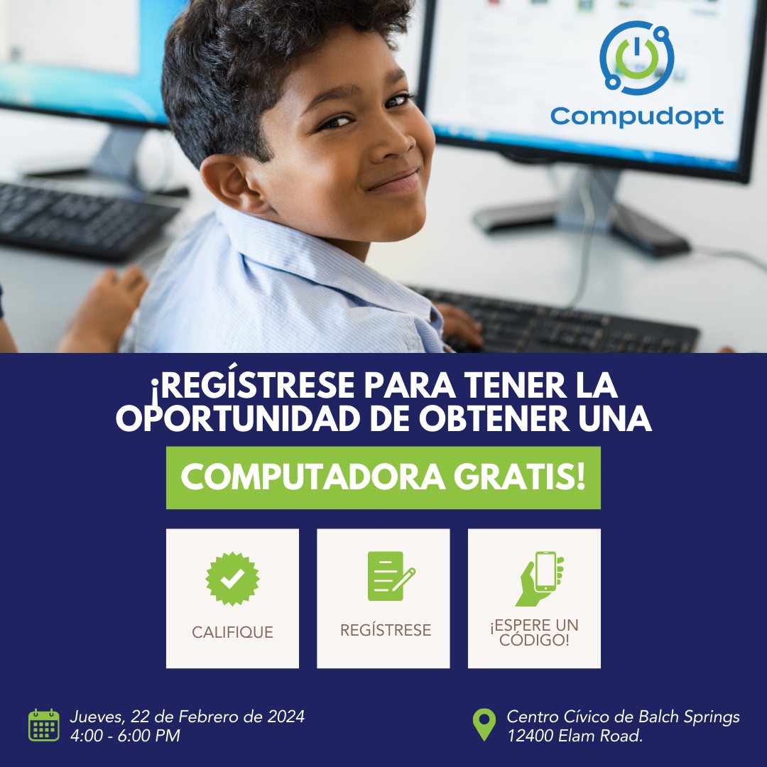 Computer Giveaway! Follow the steps below for a chance to win a free computer.

Click here to sign up! &gt;&gt; compudopt.org/digital-bridges

*** Please note recipients will be randomly selected; not everyone who registers will receive a computer. Limit one per household. Limited computers.