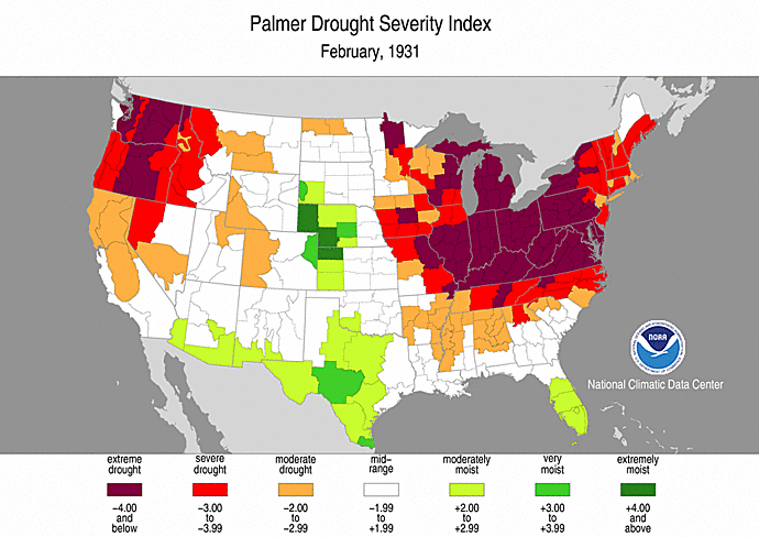 TonyClimate's tweet photo. During February, 1931, much of the US was experiencing severe or extreme drought.  #ClimateScam
https://t.co/GQx2LbLxXO https://t.co/mPZlM23GbE