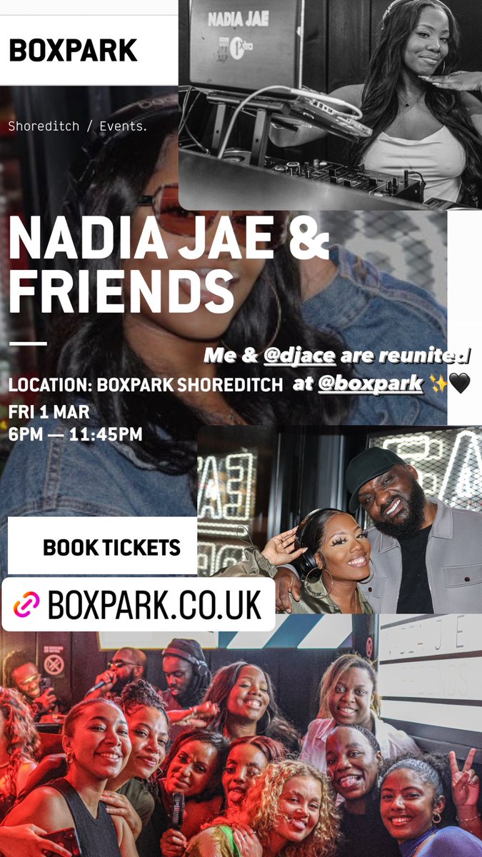 Back at @boxpark 🥳🖤✨ Me and my home slice @DJAce are reunited Friday 1st March grab free tickets 🎫 boxpark.co.uk/shoreditch/eve…