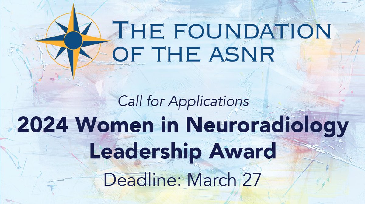 Applications are now being accepted for the 2024 Foundation of the #ASNR Women in #Neuroradiology Leadership Award. Winners will receive funding to cover tuition & transport costs to attend the 2024 Radiology Leadership Institute Summit in Boston. More: ow.ly/g5qT50QCMHo