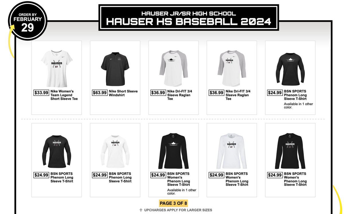 NEW LOGO needs new gear! So we are happy to announce our Team Store is up and running from today (2/16/24) to 2/29/24. Hurry now while supplies last. Use this link bsnteamsports.com/shop/m2MyxBKkZE 

As always, thank you for your continued support of Hauser Baseball.