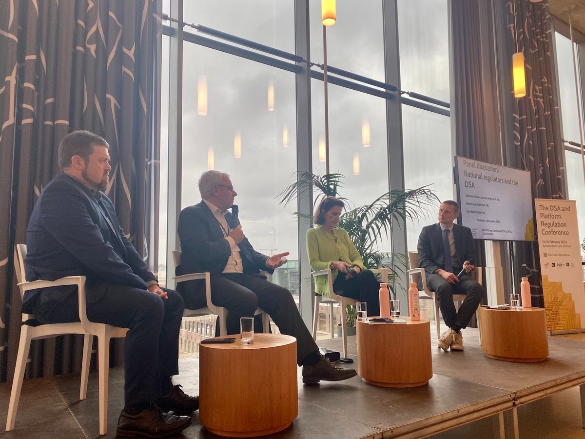DsaObservatory's tweet photo. #DSAconference2024 

Great panel discussion on "National regulators and the DSA" with @AutoriteitCM's Cateautje Hijmans van den Bergh, @Arcom_fr's @beloutrel and @CNaM_ieJohn's Evans (NL, FR and Irish DSA regulatory authorities) moderated by @JJaursch 

@ivir_uva @SectorplanDLS https://t.co/f8GhmfRvxh