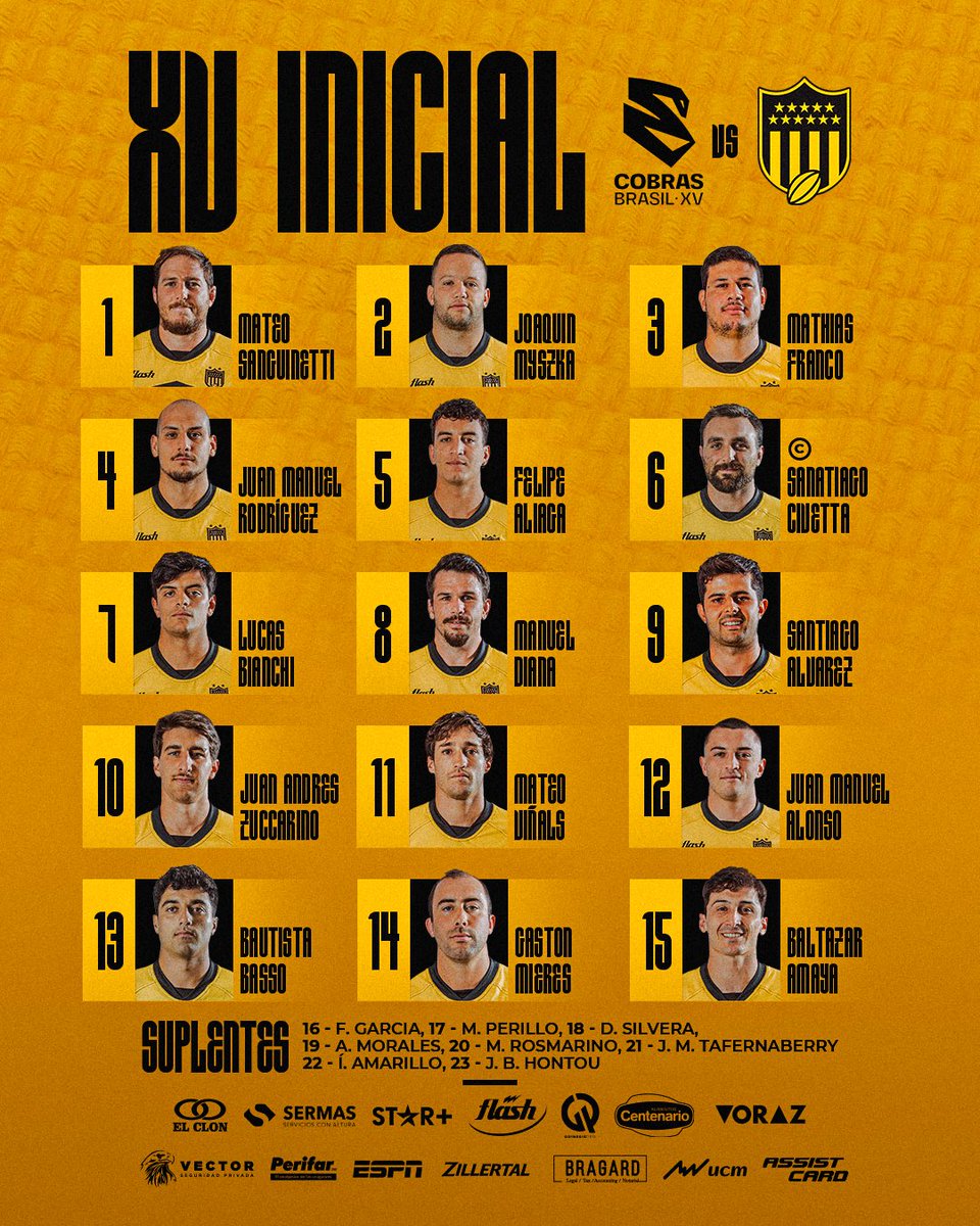 PEÑAROL | Rugby (@cap__rugby) on Twitter photo 👥 𝗘𝗤𝗨𝗜𝗣𝗢 𝗖𝗢𝗡𝗙𝗜𝗥𝗠𝗔𝗗𝗢
Está será la formación de Peñarol Rugby para enfrentar este sábado a <a href="/cobrasrugbybr/">Cobras Brasil Rugby</a> por la Fecha 1 del <a href="/SuperRugbyAM/">SUPER RUGBY AMERICAS</a>.
#EstoEsPeñarol #BicampeonesDeAmerica 👥 𝗘𝗤𝗨𝗜𝗣𝗢 𝗖𝗢𝗡𝗙𝗜𝗥𝗠𝗔𝗗𝗢
Está será la formación de Peñarol Rugby para enfrentar este sábado a <a href="/cobrasrugbybr/">Cobras Brasil Rugby</a> por la Fecha 1 del <a href="/SuperRugbyAM/">SUPER RUGBY AMERICAS</a>.
#EstoEsPeñarol #BicampeonesDeAmerica
