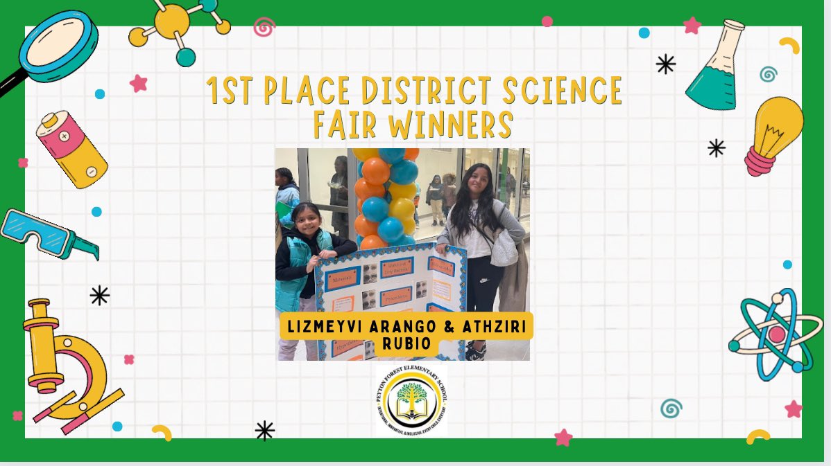 Congratulations to our 5th grade 🐯’s for representing PFES at the District Science Fair and winning 1st place!🥇 @PruittQuentina @APSPeytonForest