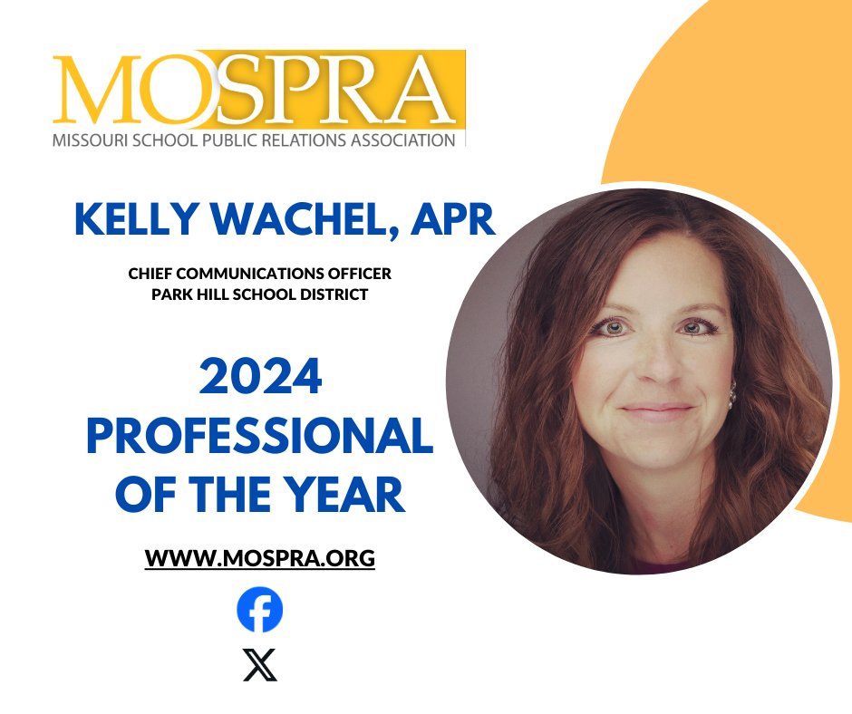 MOSPRA is pleased to recognize our 2024 Professional of the Year, <a href="/KellyWachel/">Kelly Wachel, APR</a> , APR, Chief of Communications for the <a href="/ParkHillSchools/">Park Hill Schools</a> . We will celebrate Kelly and all of our Awards of Distinction recipients at the 2024 Spring Conference on March 20 at Margaritaville.
