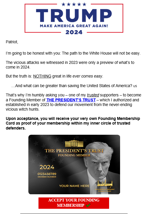 IamVyv's tweet photo. The #CrapInTheCap has started sending me #Griftmails from his #Scampac again. This is the latest one. You can tell it is going to be full of lies and BS as soon as you read the first sentence. ๐คฆโโ๏ธ๐
I have copied it in two parts, as the middle bit contained my e-mail address. https://t.co/8uNzQXroNs