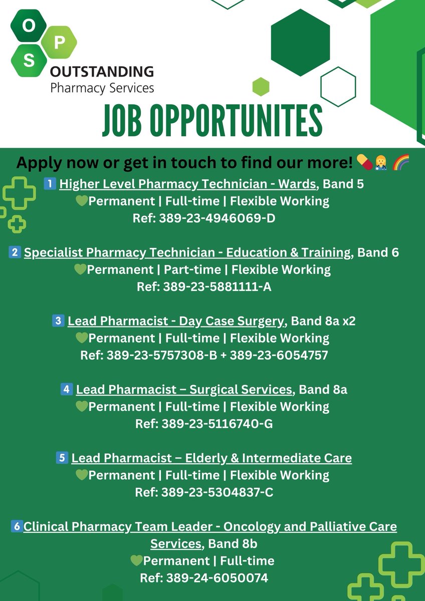 💚 Check out our latest job opportunities! Come and join our amazing pharmacy team at Bradford by clicking this link: shorturl.at/glpwU Please get in touch if you have any questions or would like any more information #PharmacyJobs #OPS 💚