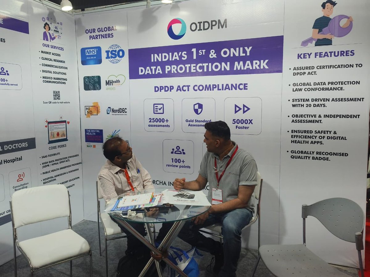 BarasaraJignesh's tweet photo. We #launched #OIDPM #brand #identity at an #exhibition #today India’s very first and only #dataprotection #mark #dpdpact #compliance #dataprivacy #healthtech #healthcare https://t.co/CWFqVioN4G