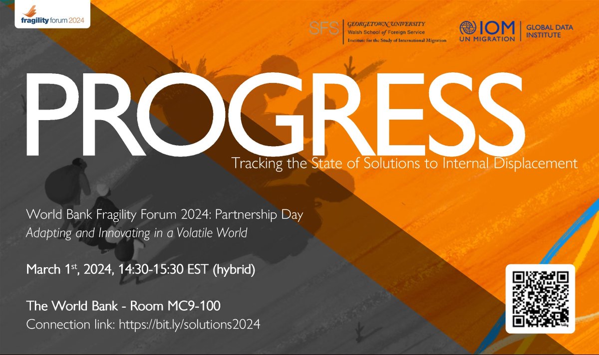 UNMigrationData's tweet photo. Join us at the @WorldBank Fragility Forum 2024: Partnership Day on March 1st at 14:30-15:30 EST (hybrid-event) at the World Bank's Main Complex.

📊Discover insights from the #PROGRESS 2023 report on internal displacement solutions, and engage with experts on data-driven approaches.
👇
https://t.co/TF42ositK3