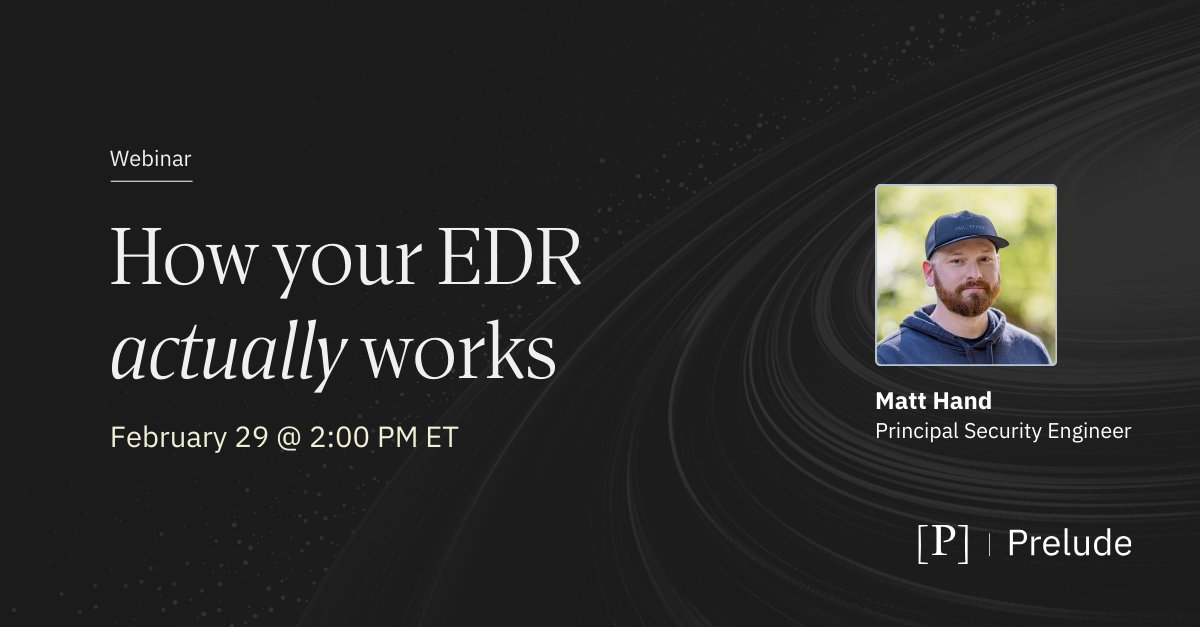 Want to create better detections? Get a better sense for how your EDR _actually_ works. Join @matterpreter's webinar on 2/29 @ 2pm and you can do both. Reserve your spot over on our Discord ⬇️ discord.gg/MPeKdCf6?event… #infosec #securityengineering
