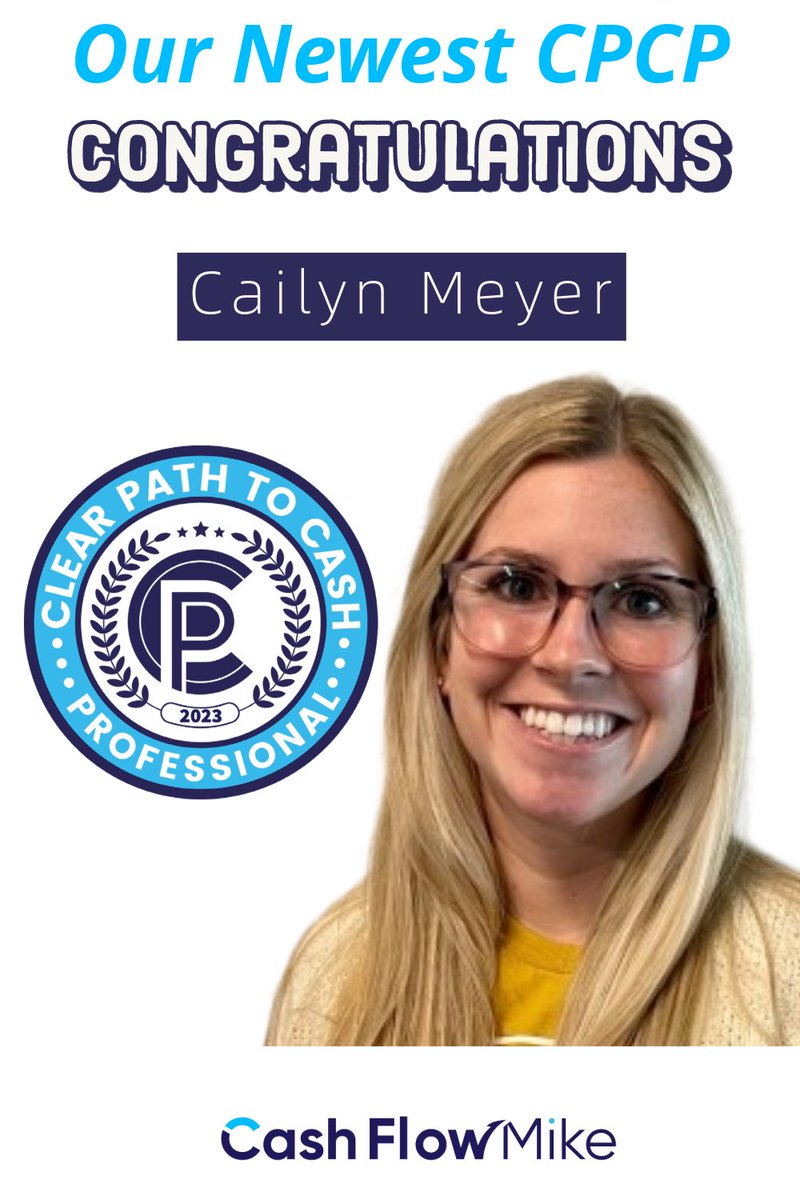 CashFlowMike's tweet image. 🌟 Big congratulations to Cailyn Meyer for earning the prestigious Clear Path To Cash Professional designation (CPCP)! 🎉 Let's all give Cailyn a round of applause and celebrate this remarkable milestone. Your commitment to excellence inspires us all! 🌈✨
#Clearpathtocash