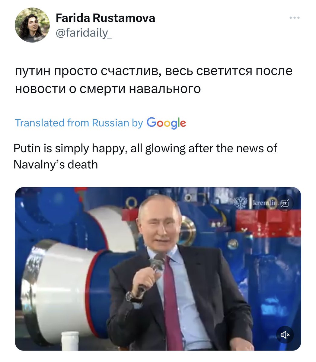 Putin is all aglow after the news of Navalny’s death. Gifts keep rolling in: from Tucker to MAGAs in Congress, and Trump saying he wouldn’t mind Russia having its way with NATO countries.