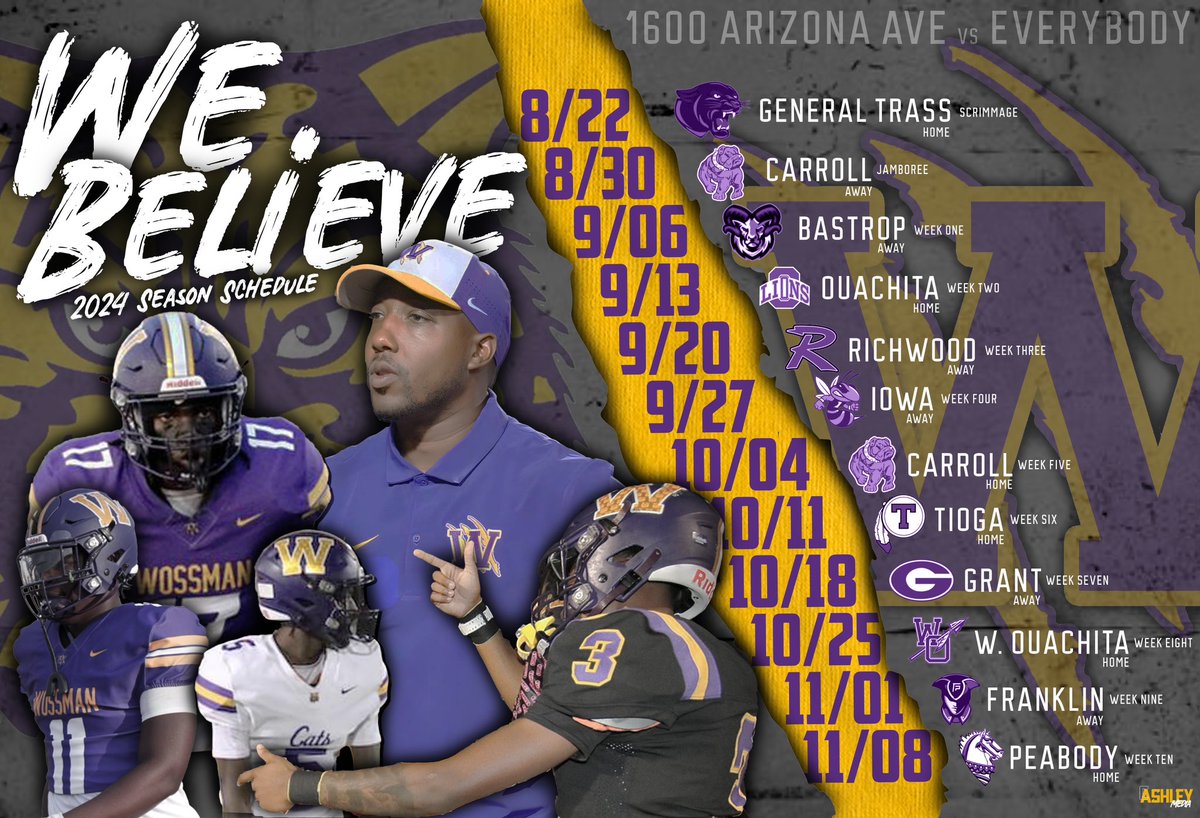 DBDeveloper_11's tweet photo. Wossman High School • 2024 Schedule 

The Wildcats are moving to Class 4A next year and looking to build on the momentum built in 2023. 

#RestoreTheRoar #WeBelieve 
#1600ArizonaAveVsEverybody https://t.co/6fO032LjuX