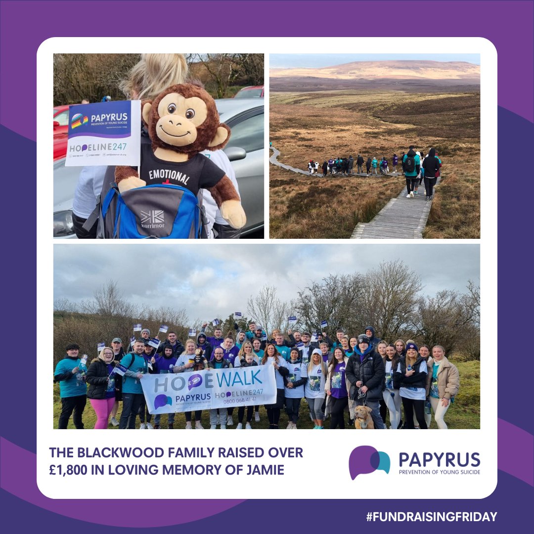 THANK YOU to Victoria and the entire Blackwood family and friends for coming together this month to walk the 'Stairway to Heaven' in Northern Ireland in loving memory of Jamie.
Your support has raised over £1,800 and brought vital awareness to PAPYRUS in your community. 💜