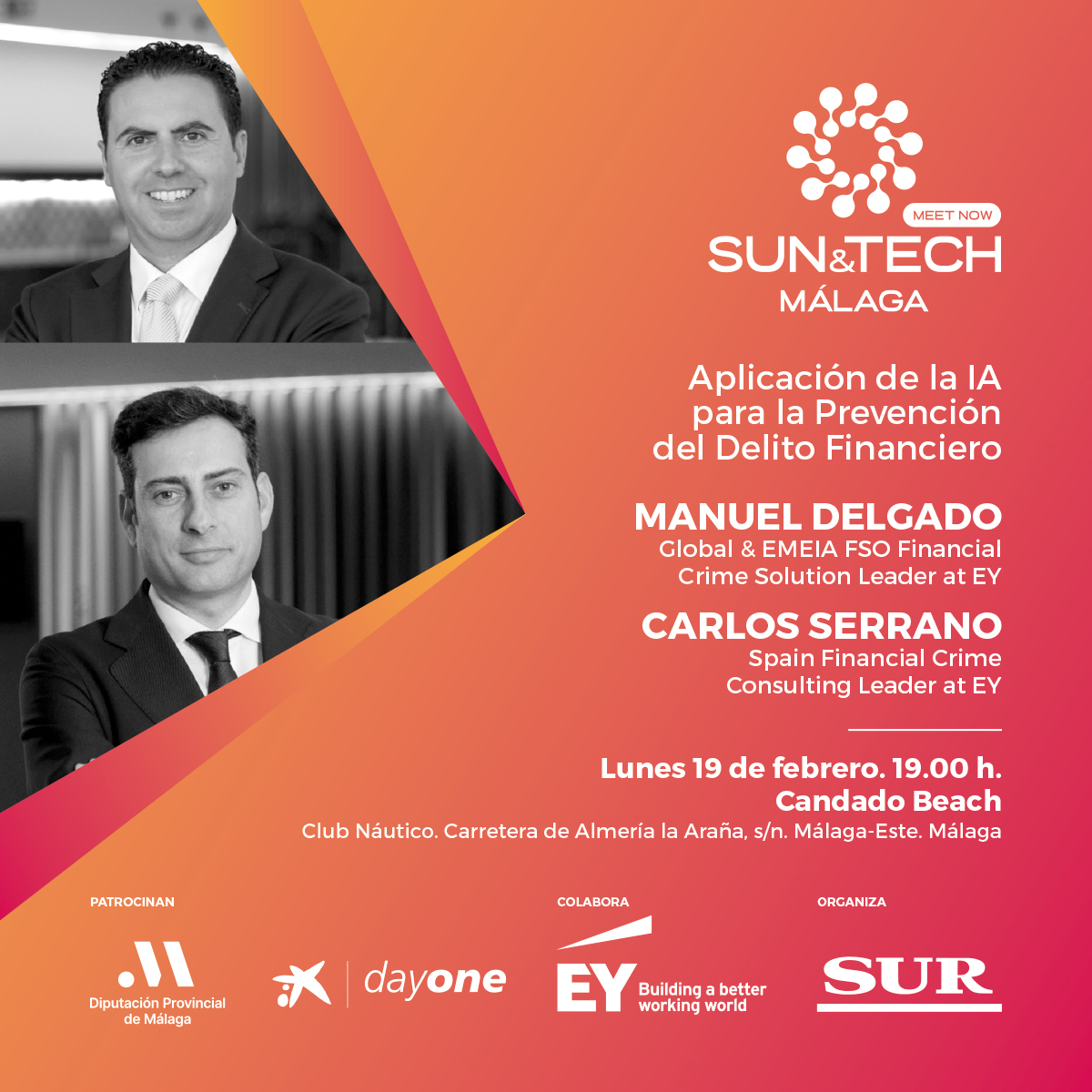 DiarioSUR's tweet photo. 🚀 #SUNANDTECHMEETNOW!
🖱️💰 Hablamos de la aplicación de IA en la prevención del delito financiero. Presenta @nuriatriguero.
🤝 Patrocinan @diputacionMLG y @CaixaBank #DayOne. Colabora @EY_Spain.
📆 Lunes 19 de febrero, 19h.
☝️ ¡Plazas limitadas! ➡️ https://t.co/X1S0Y1wRaB https://t.co/abC67uu6XM