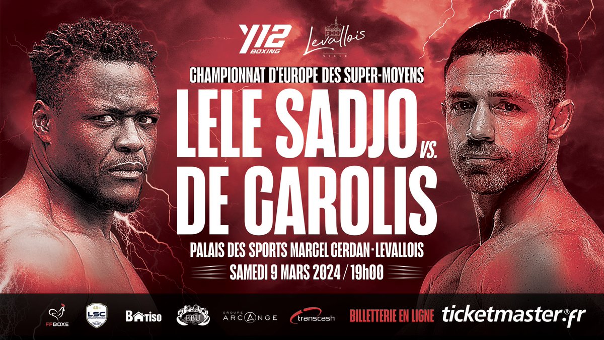 🥊 Retour de la boxe à Levallois! 

💀 Kevin “The Punisher” Lele Sadjo (21-0, 19KO) défendra sa ceinture de Champion d’Europe des super-moyens contre l’ancien Champion du Monde WBA, l’Italien Giovanni De Carolis ⚡️

🎟 Billets disponibles sur ticketmaster.fr