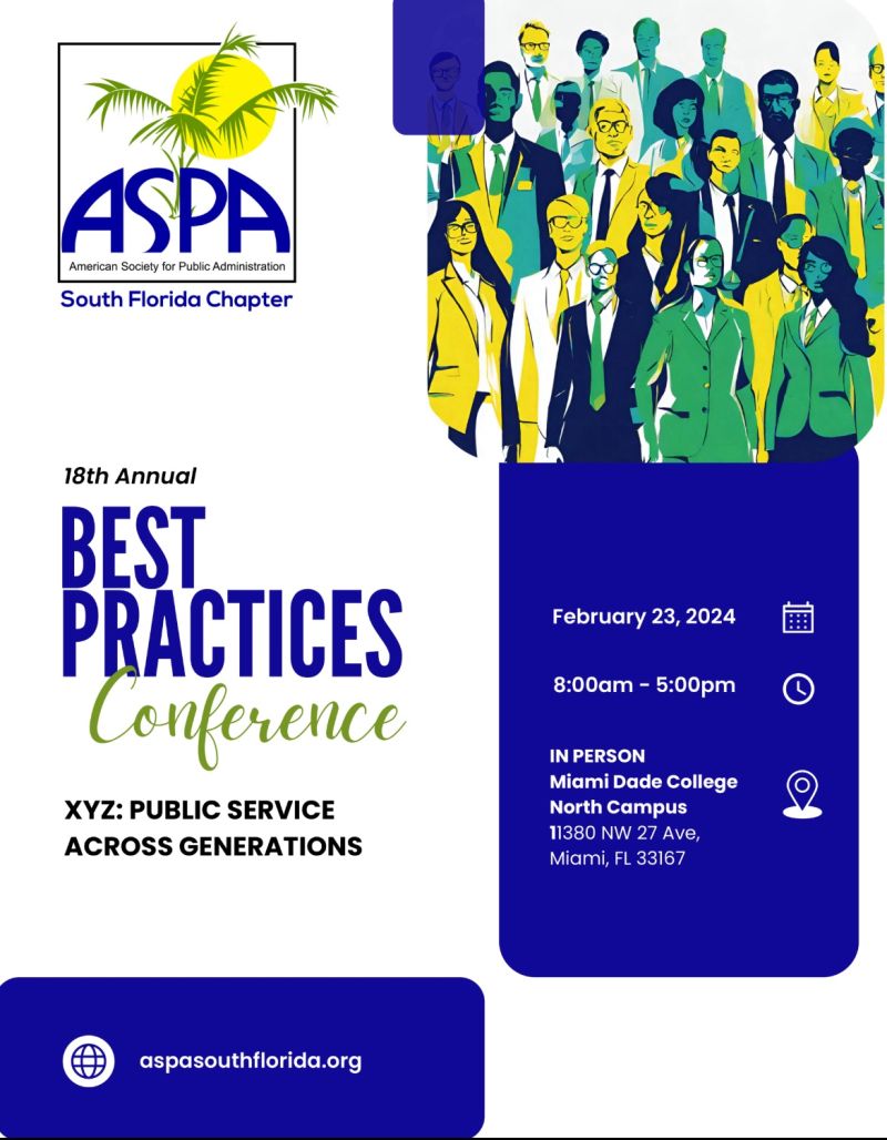 AspaSouthFla's tweet photo. 🚨 Just one week away! Join us for the ASPA South Florida Best Practices Conference for a day filled with invaluable opportunities for #professional development, #networking, and engaging discussions with #leaders in public administration. Tickets: https://t.co/HYnRrkpVD6 https://t.co/Fvdl4P1CCM