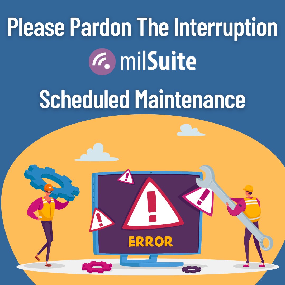 We will be conducting a milBook upgrade today from 0800-1400 ET.

milBook will be unavailable during this maintenance period. We thank you for your continued patience and understanding as we work to make milSuite better for you!
#milSuite #community #upgrades