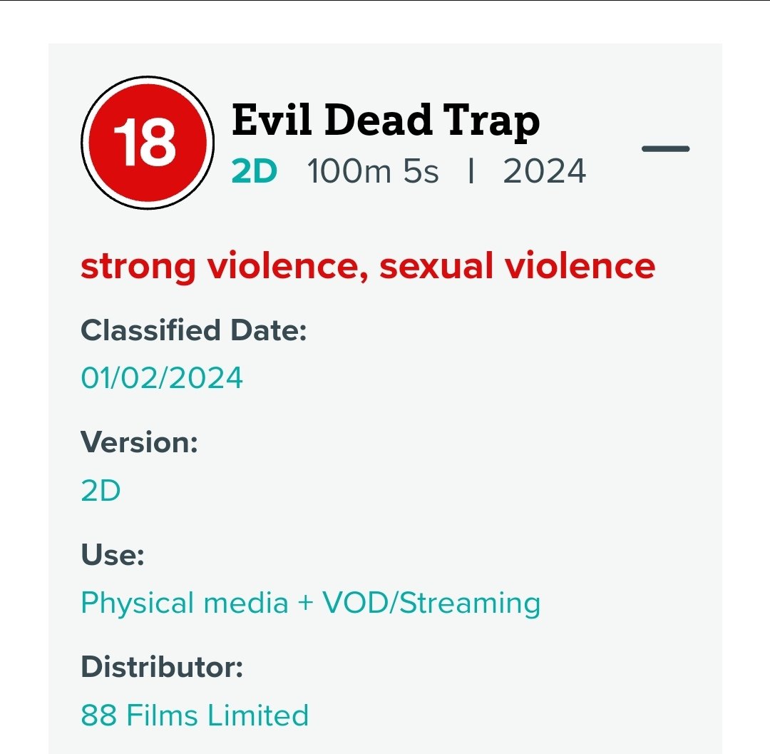 lordRsBiscuits's tweet photo. I believe @88_Films will be releasing #EvilDeadTrap uncut for the first time in the UK, as the comparison below from the @BBFC website appears to show.
Bluray only at this stage. https://t.co/WU8Qj0mwYr