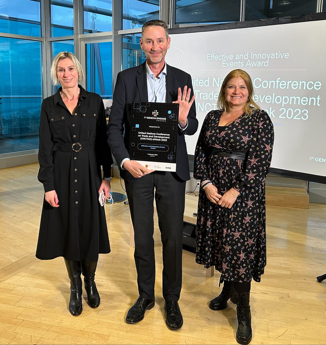 UNCTAD_ECDE's tweet photo. #UNCTADeWeek has been recognized as "Effective and Innovative Event" at the 9th Geneva Engage Awards for the innovative spirit of having introduced AI reporting!

Our collaboration with #eTradeforall partner @DiplomacyEdu made this possible.

https://t.co/kvj8HsVhOK https://t.co/foWatpjFh9