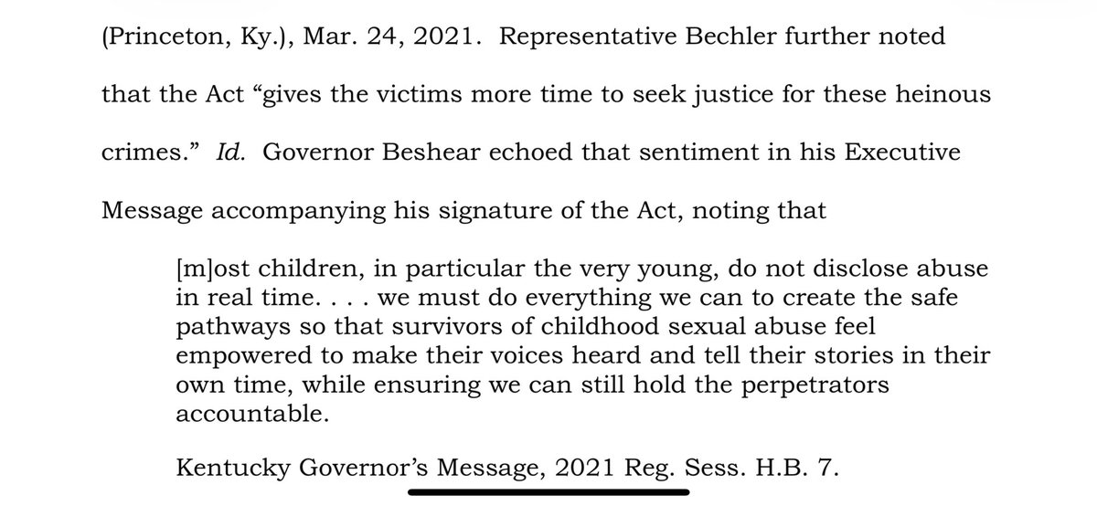 ThigpenTiffany's tweet image. #AmicusBrief
Statements amplify what we already know it takes years to be able to report(if ever) these”windows”for justice are vital
There should be NO time limit for justice against sexual abuse
We already get a life sentence, so should abusers

appellatepublic.kycourts.net/api/api/v1/pub…