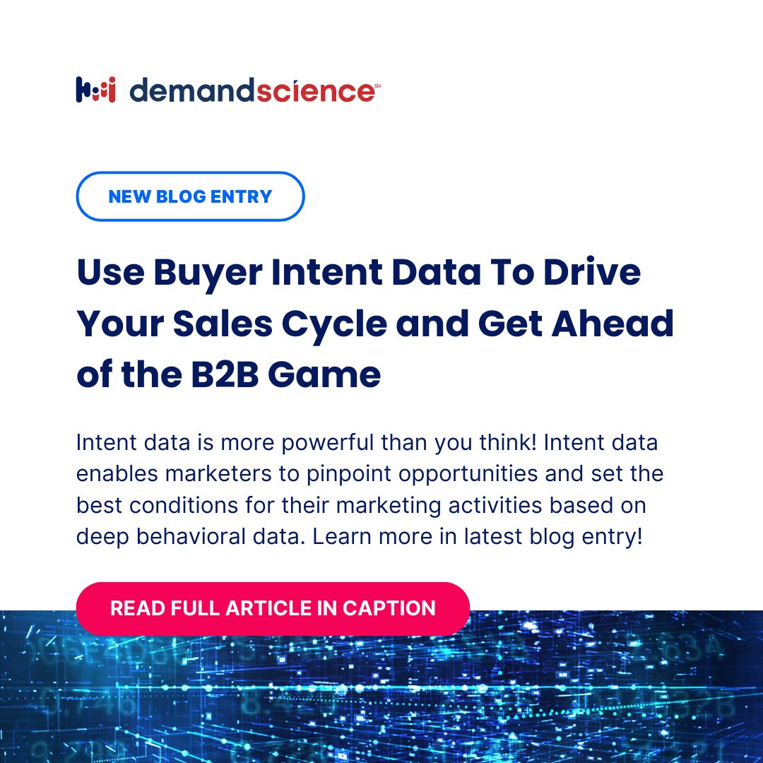 DemandScience's tweet photo. Gone are the days of guesswork for marketers and sales professionals. With Buyer Intent Data, it’s easier to identify the best marketing opportunities for your leads and prospects! 🎯 https://t.co/oExIxhCoED