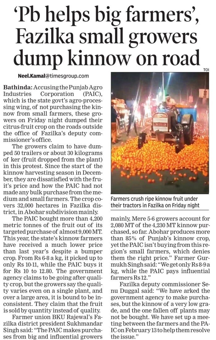 DSTTW11's tweet photo. @jsprt20 @Singhkhushwant Punjab govt very cleverly announced inclusion of kinnow in Mid day meal, but ended up buying from big players than small farmers https://t.co/Jfrd6hscwJ