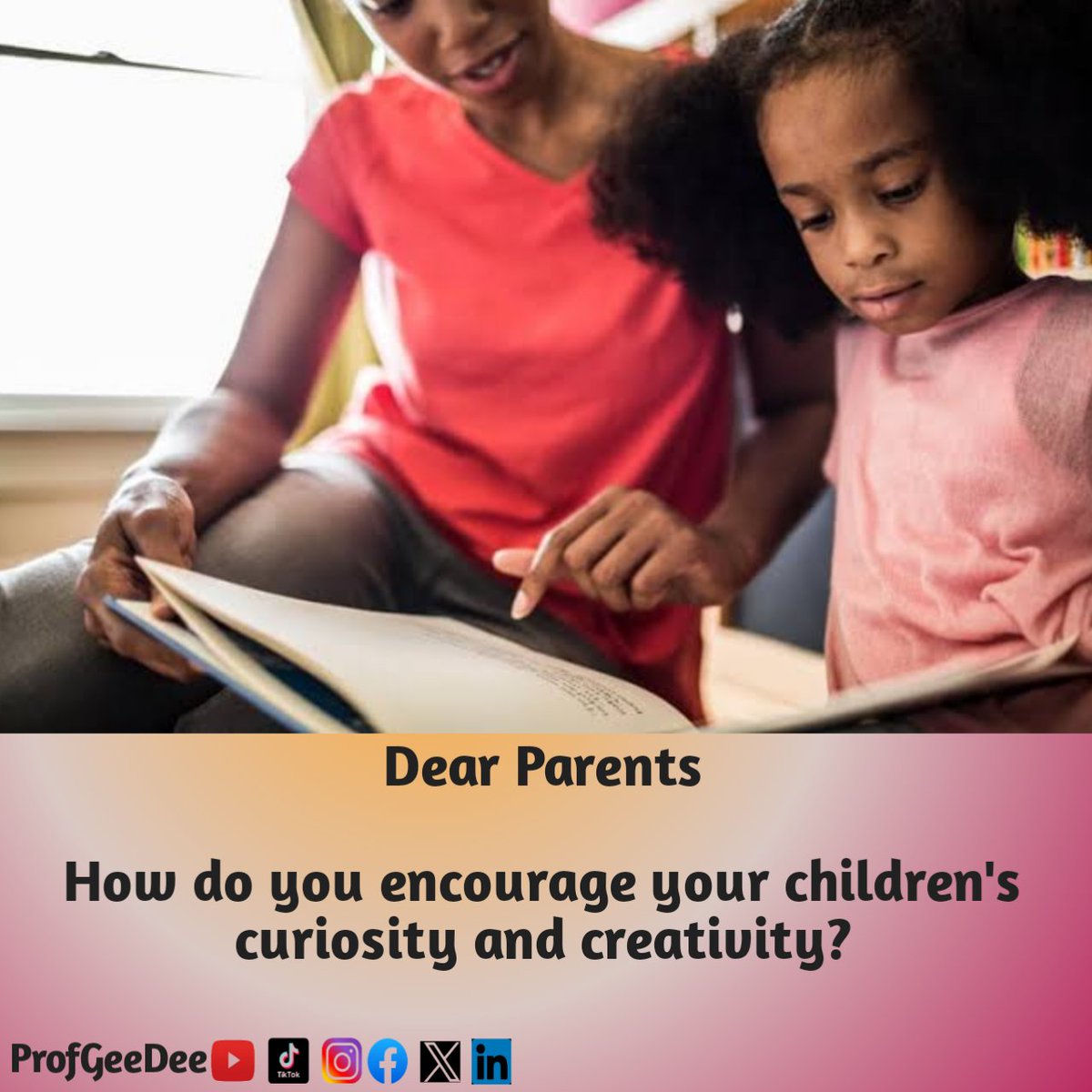 Your encouragement can go a long way in helping your children explore the wonders of innovation.

Do not shut your children out

#earlyyears
#earlylearning
#earlychildhooddevelopment
#dearparentseries
#profgeedee