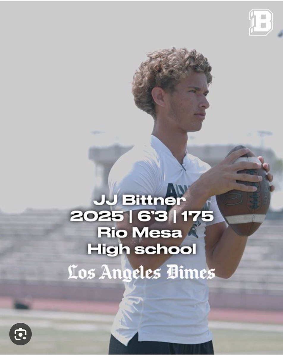 @JJ_Bittner c/o 2025 The Dual-Threat 6’3, 175 QB out of Rio Mesa HS/Oxnard California is another big time QB coming out of Ventura County area. Displays good arm strength, accuracy and is very elusive. Was named Channel League Offensive Player of the Year. @BrandonHuffman…