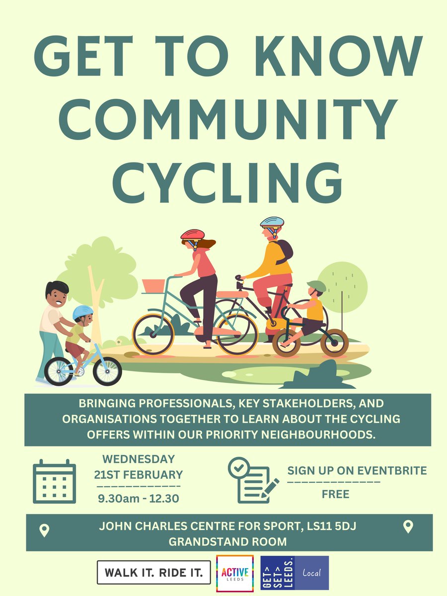 Join us for the Get To Know Community Cycling Event on Wed 21st Feb, 9:30AM at John Charles Centre for sport. This exciting event is all about bringing professionals, key stakeholders, and organisations together to learn about the cycling offers within our priority neighbourhoods