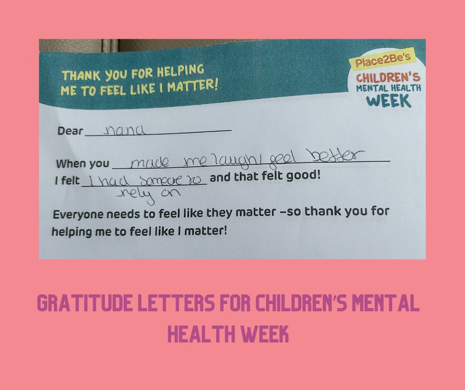 Suzanne our trainee EMHP ask her group at Healing Academy to write gratitude letters in aid of children's mental health week.  There was so many lovely letters but wanted to share this one.