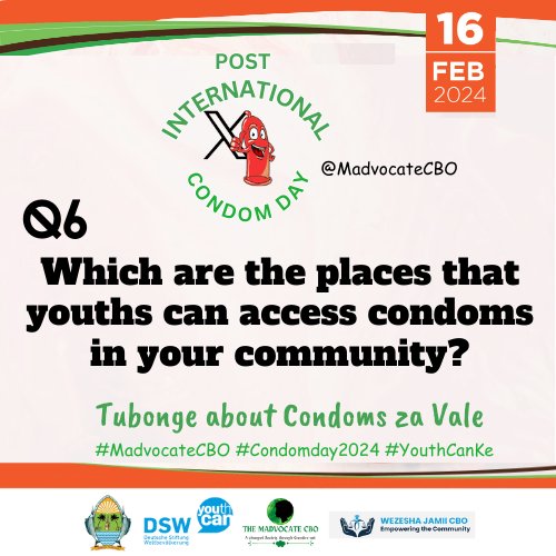 WejaCBO's tweet photo. Youth can acces condoms in the community from Health centres and youth friendly spaces
#MadvocateCBO #Condomday2024 #YouthCanKe
@DSWKenya
@MadvocateCbo
@SafeKenya1 https://t.co/6xPoyqLGRy
