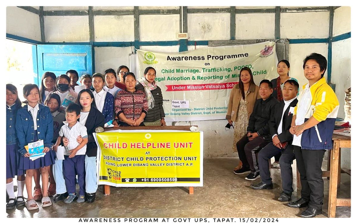 A child rights awareness campaign on Child Marriage, Trafficking, Safe Touch and Unsafe Touch, Child Helpline 1098, and Child Labour conducted at Govt. Schools of Bizari, Tapat, Anpum, Sirang (Poblung) and Little Lily School, Dambuk. @WcdArunachal