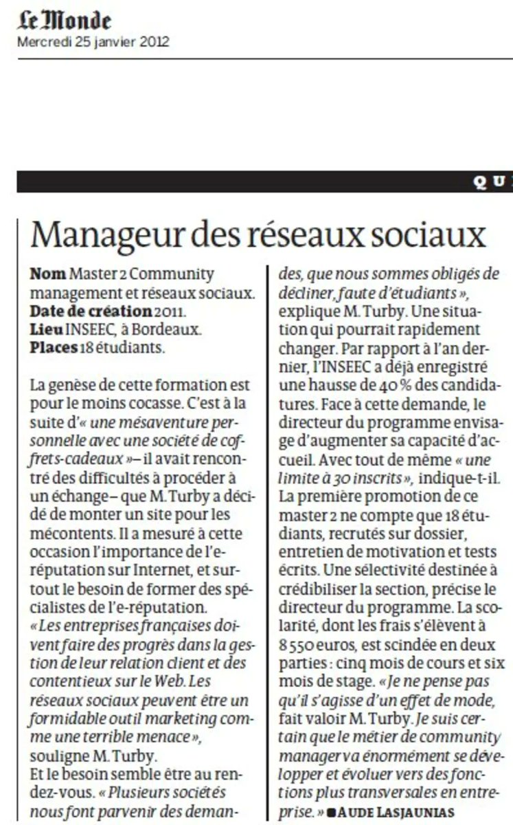 AlainTurby's tweet photo. il y a 13 ans, je créais pour @INSEEC_MSc le 1er master de France dédié au #communitymanagement. Le programme a changé de nom et c'est l'excellentissime @steashaz qui en a pris la direction mais des promos de diplômés sortent toujours des rangs de cette école chaque année.
#proud https://t.co/1hL2vzBpsB