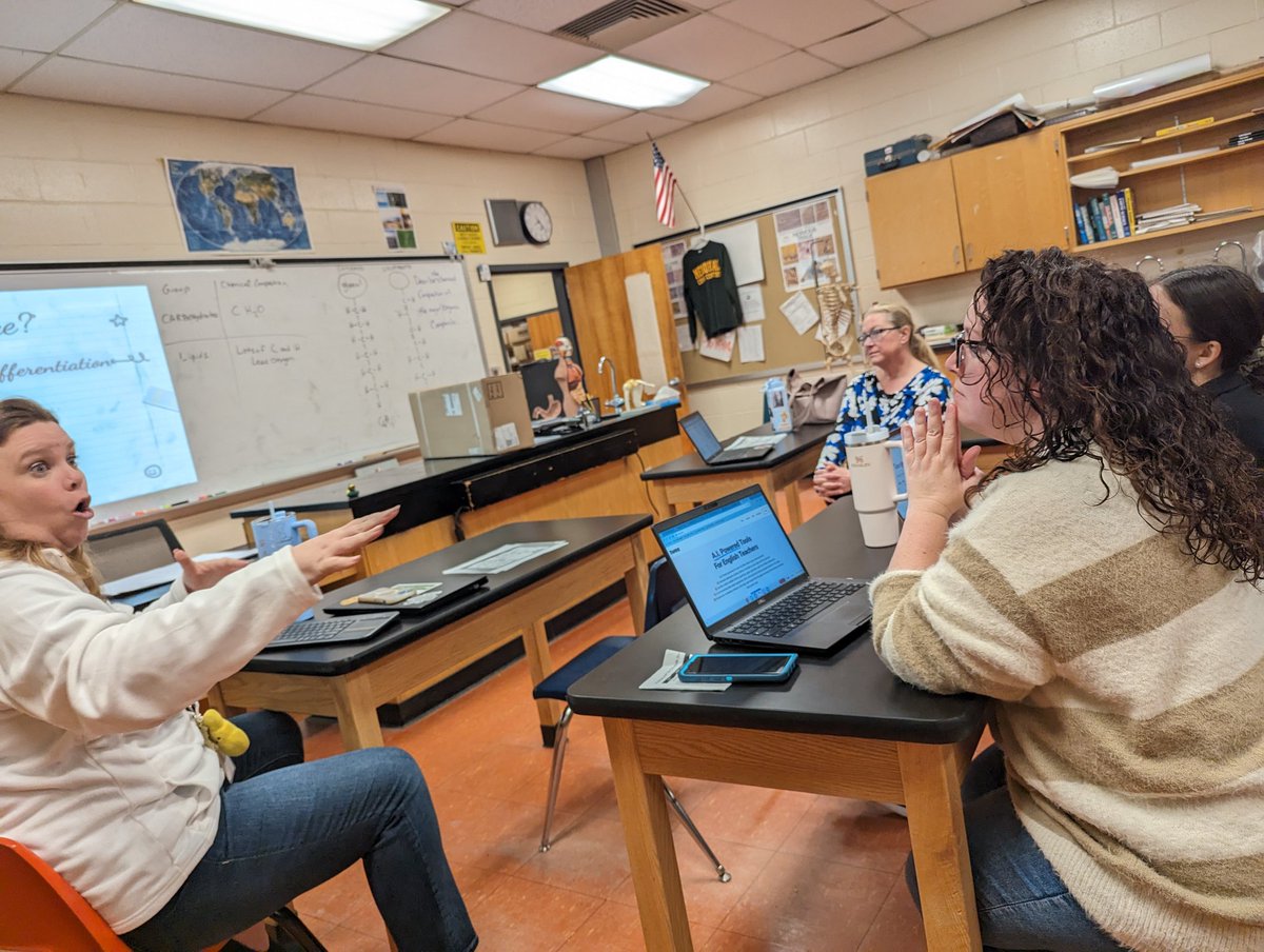 teachmomboss's tweet photo. Our own @jlaneylady  gave us a great session on accommodating, modifying and differentiating using AI. Bringing subjects together. Love it!!! #prodayspotlight @BrickMemorialHS @BrickSupt @BTPSLearns https://t.co/msZvjHoKZT