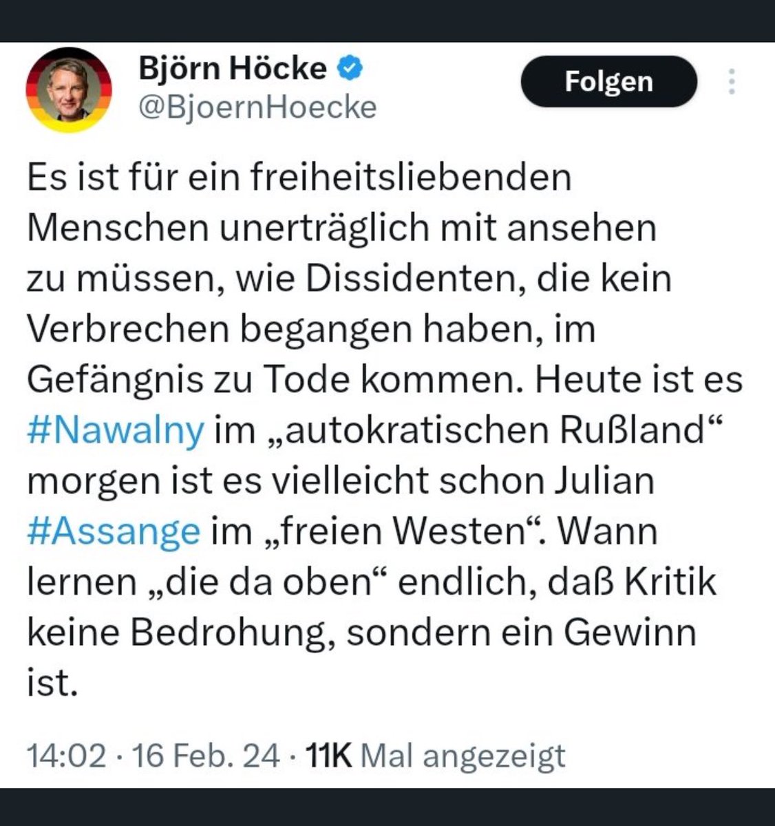 Sich zur Ablenkung schnell mal (mit vergessenem Akkusativ) selbst ans Kreuz nageln - wie armselig. Wie groß muss die Angst von #Hoecke sein, dass die #noAfD von ihrem Gönner #Putin eingeholt wird.