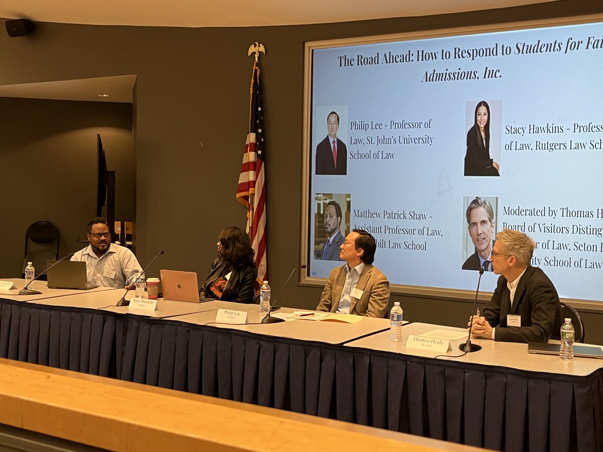 Great opening panel. ⁦<a href="/SetonHallLaw/">Seton Hall Law</a>⁩. 

With <a href="/mattpshaw/">Matthew Patrick Shaw</a> ⁦<a href="/ProfPhilLee/">Phil Lee</a>⁩ ⁦<a href="/stacyhawkinsesq/">Stacy Hawkins</a>⁩ ⁦<a href="/HealyProf/">Thomas Healy</a>⁩