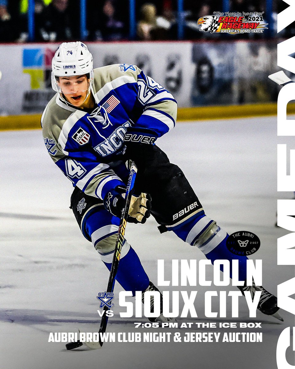 It's Aubri Brown Club Night gameday! Stick around after tonight's game for a postgame jersey auction. #AllAboard🚂 

🆚: Sioux City
🕖: 7:05 p.m.
📍: <a href="/IceBoxArena/">Ice Box</a> 
🎟️: etix.com/ticket/v/6477/…
📺: flohockey.tv/live/60377
📻: mixlr.com/lincoln-stars