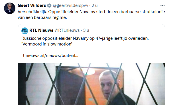@danielahoogh @gertjanvanschoo Waarom Wilders hierbij halen? Wilders heeft dit scherp veroordeeld.👇
Daarnaast: dat hij kanttekeningen zet bij de gretigheid van het westen om Oekraïne op te offeren om Rusland te verzwakken, wil nog niet zeggen dat hij Poetin steunt.