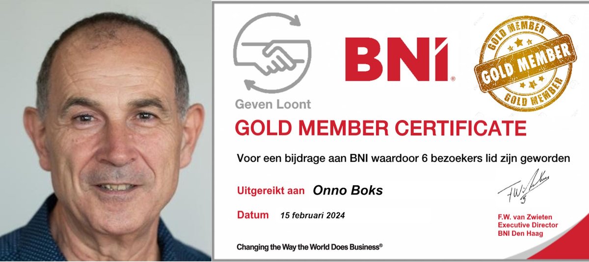 📷 We zijn verheugd om aan te kondigen dat Onno Boks van ONB ICTis toegetreden tot de exclusieve club van Gold Members van BNI! 📷 Zijn toewijding en inzet voor zijn chapter BNI Marathon en BNI (Den Haag) zijn bewonderenswaardig en verdienen deze erkenning. Gefeliciteerd, Onno