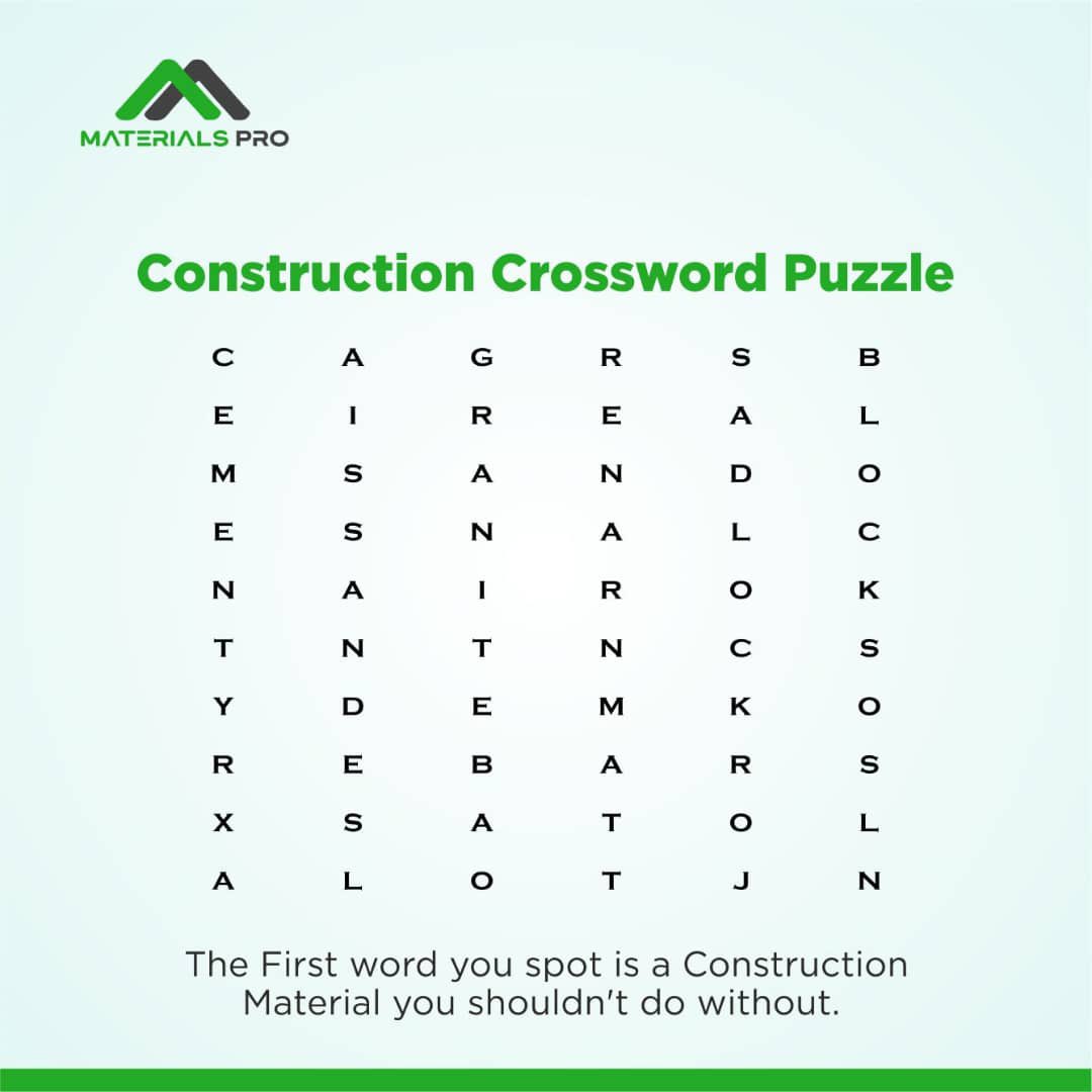 MaterialsProHQ's tweet photo. The first word you spot is a Construction material you should not do without!

What did you see first? Let us know in the Comment Section.

#constructionindustry #construction
#funfactfriday #constructionfacts #buildingmaterials #MaterialsPro
#construction #constructionmaterials https://t.co/MeHi1S2sYP