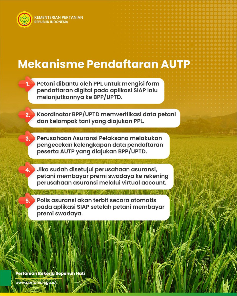 kementan's tweet photo. Lantas, apa tujuan AUTP, bagaimana mekanisme pendaftaran hingga kriteria apa saja yang termasuk dalam klaim asuransi?
Berikut informasinya. Silakan disimak yaaa!
#AUTP #AsuransiUsahaTaniPadi #AntisipasiGagalPanen https://t.co/FatbRjU5Uy