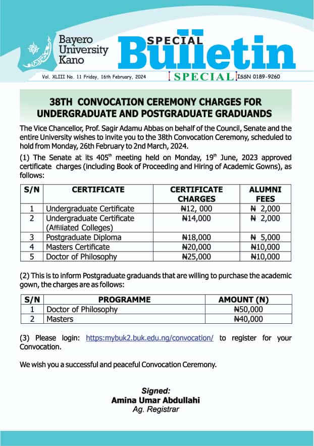 38th #Convocation ceremony Charges of Certificate and Academic Gown for both PG and UG graduands #Academic #university #convocation #postgraduate #certificate