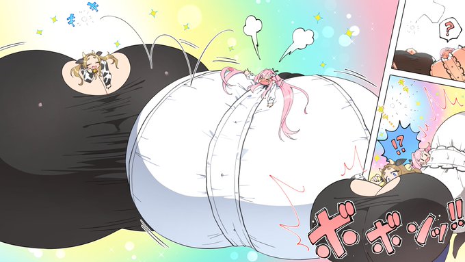 うちの幽李香と段さるさんちの桃香ちゃんの膨乳を描いていただきました!
イタズラ好きの魔法生物?の不思議パワーでふたりのお胸がパワーアップ!
そのまま膨らみ続けおっぱいトランポリン状態と化したふたりは魔法生物に楽しく遊ばれ続けるのでした… 